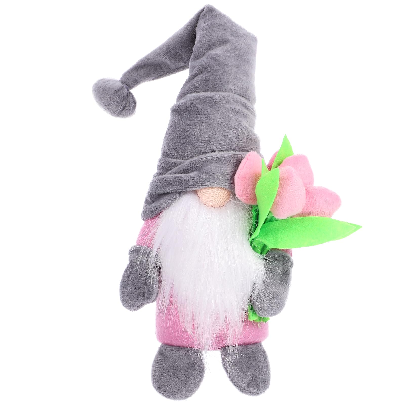 Gatuida Mothers Day Gonk from Daughter, Plush Gnome Faceless Doll with Tulips Artificial Flowers, Handmade Swedis Dwarf Ornaments Light Grey