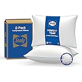 SEALY Perfect Temp Bed Pillows, Plush 100% Cotton Cover, Soft, Breathable, Temperature Balancing, Moisture Wicking, Hypoallergenic EverFluff Fiberfill, Machine Washable, Standard/Queen, White- 2 Pack
