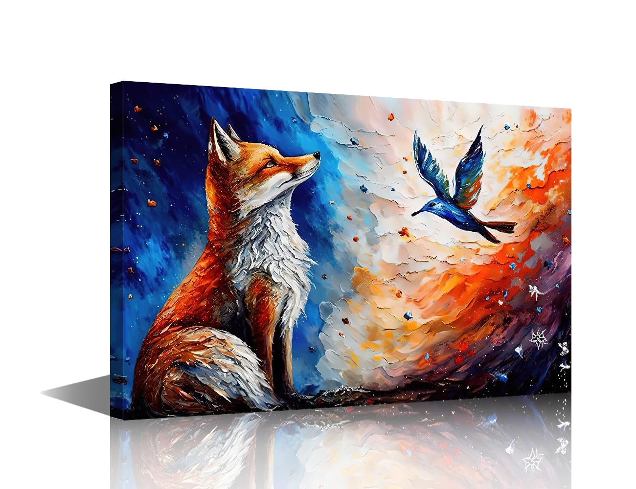 Animal Wallpaper Wall Art Red Fox with a Bird Idea for Children Room Wall Decor for Living Room Decor Canvas Painting Cute animal with Color Splash Home Decor 12"x18"