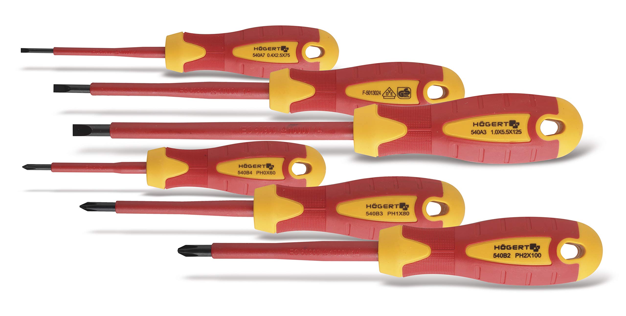 Högert Technik, 1000V S2 Steel Insulated Screwdriver Set of 6 HT1S996