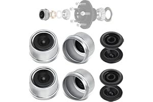 HITCHVOYAGER 4Sets 1.98''OD Trailer Hub Bearing Metal Dust Cover with Extra 4 Grease Rubber Plugs, Bearing Center Replacement Trailer Dust Cup for Most 2000-3000 Pound Trailer hubs，Trailer Grease Caps Ez Lube