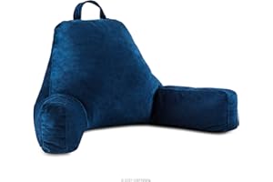 LINENSPA Reading Pillow with Shredded Memory Foam- Back Pillow for Sitting in Bed, Reading, Gaming, Watching TV – Bed Chair Pillow with Arms, Dorm Room Essentials, Navy, X-Large