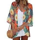 Women Kimono Cardigans Casual Summer Tops Cover up Open Front Floral Print Resort Wear