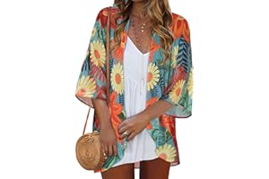 ROSEMIA Women Kimono Cardigans Casual Summer Tops Cover up Open Front Floral Print Resort Wear