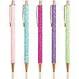 PASISIBICK 5 Pack of Cute Pens for Journaling, Pretty Fancy Pens Glitter Ballpoint Pens with Retractable Writing Black Ink Medium Point 1.0 mm for Women Girls