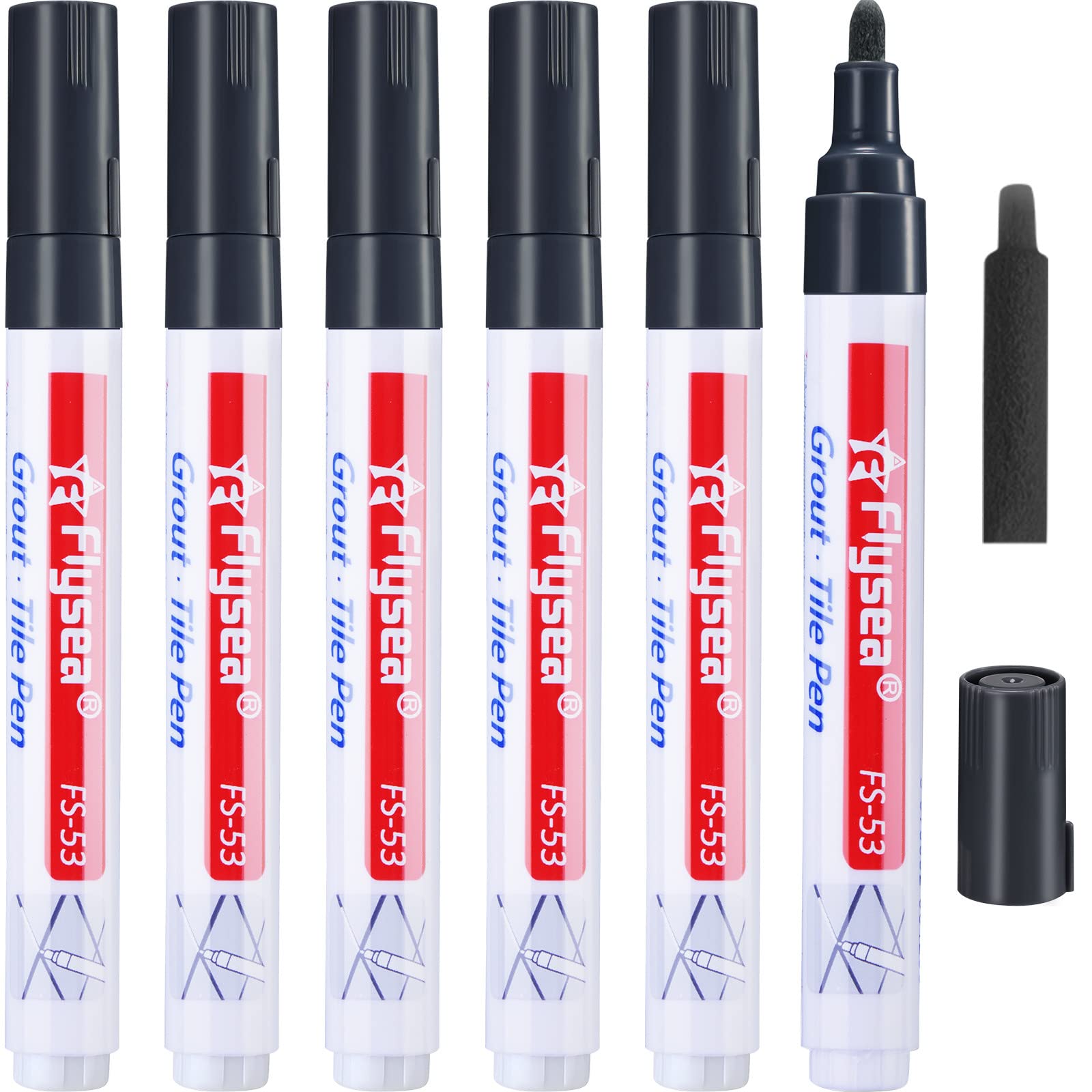 Outus 6 Pack Black Grout Restorer Pen for Tile Wall Floor Bathrooms and Kitchen