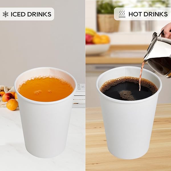 JOLLY PARTY [100 PACK] 16 OZ PAPER COFFEE CUPS, DISPOSABLE PAPER CUP WITH LIDS, HOT/COLD BEVERAGE DRINKING CUP FOR WATER, JUICE, COFFEE OR TEA, SUITABLE FOR HOME, SHOPS AND CAFES
