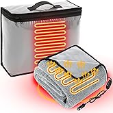 Riakrum 12V Heated Car Blanket for Extreme Cold, 58" x 43"Power Electric Light Grey Blanket with 3 Heat Levels, Adjustable Temperature, Portable Truck Suv RV Winter Snow Travel,Cigarette Lighter Power