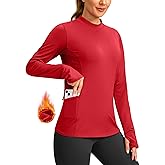 SANTINY Long Sleeve Thermal Shirts for Women Fleece Mock Neck Tops Winter Workout Running Gear with Zipper Pockets(Red_XXL)