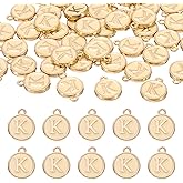 uxcell 52pcs Alphabet K Pendants, Double Sided Beads Charm for DIY Bracelet Necklace Pendants Earring Jewelry, Champagne Gold