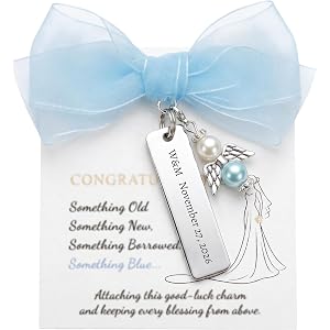 Julees Personalized Something Blue Bouquet Charm for Bride - Custom Engraved Name & Wedding Date Keepsake, Bridal Shower Gift