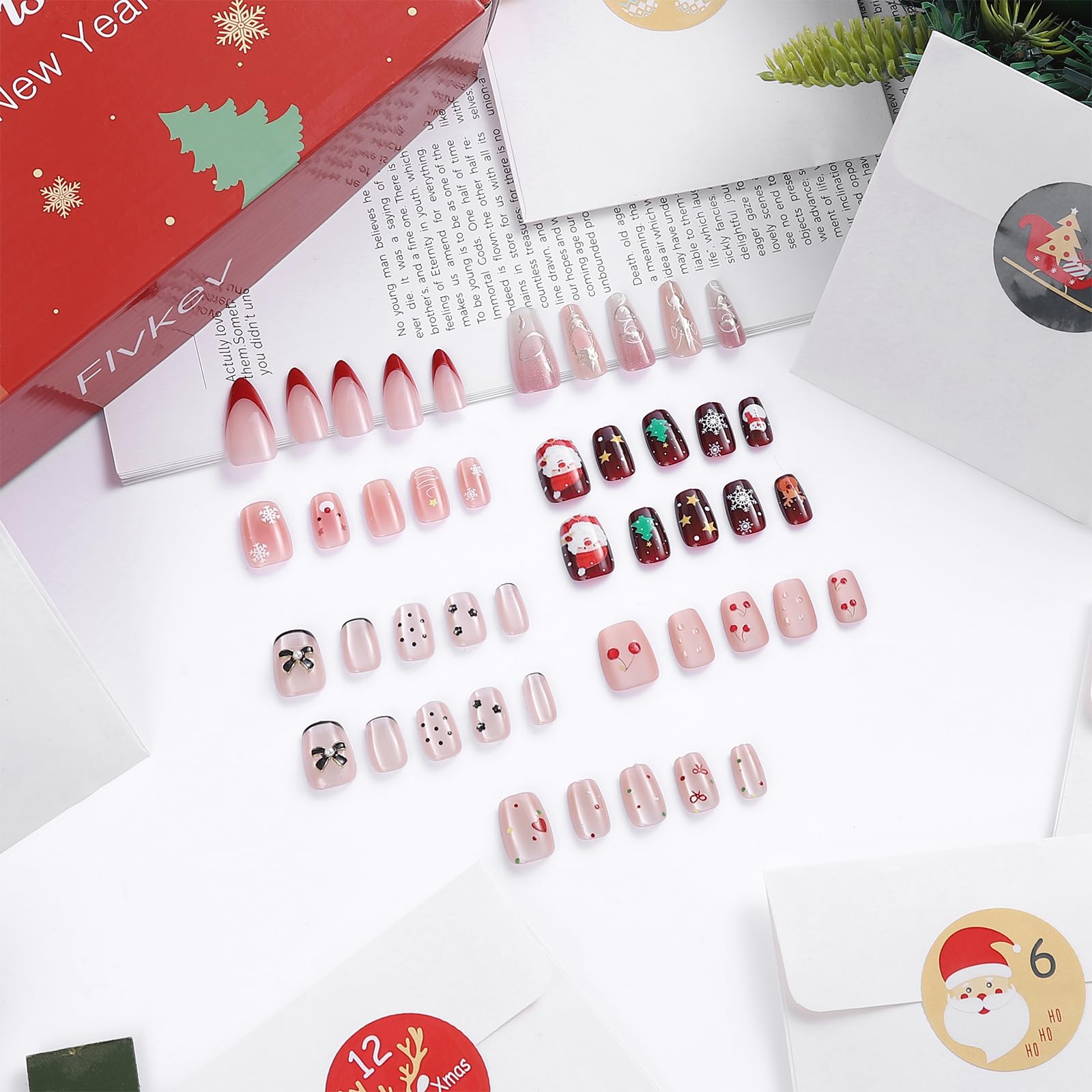 Flvkev 12 Days of Christmas Advent Calendar Press On Nails 2024 Adult Christmas Countdown Calendar Short Medium for Women New Year Fake Nails Gifts (Acrylic) - Image 3