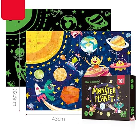 FidgetGear 96Pcs Noctilucence Puzzles Kids Educational Jigsaw Puzzle Toy Monster Planet