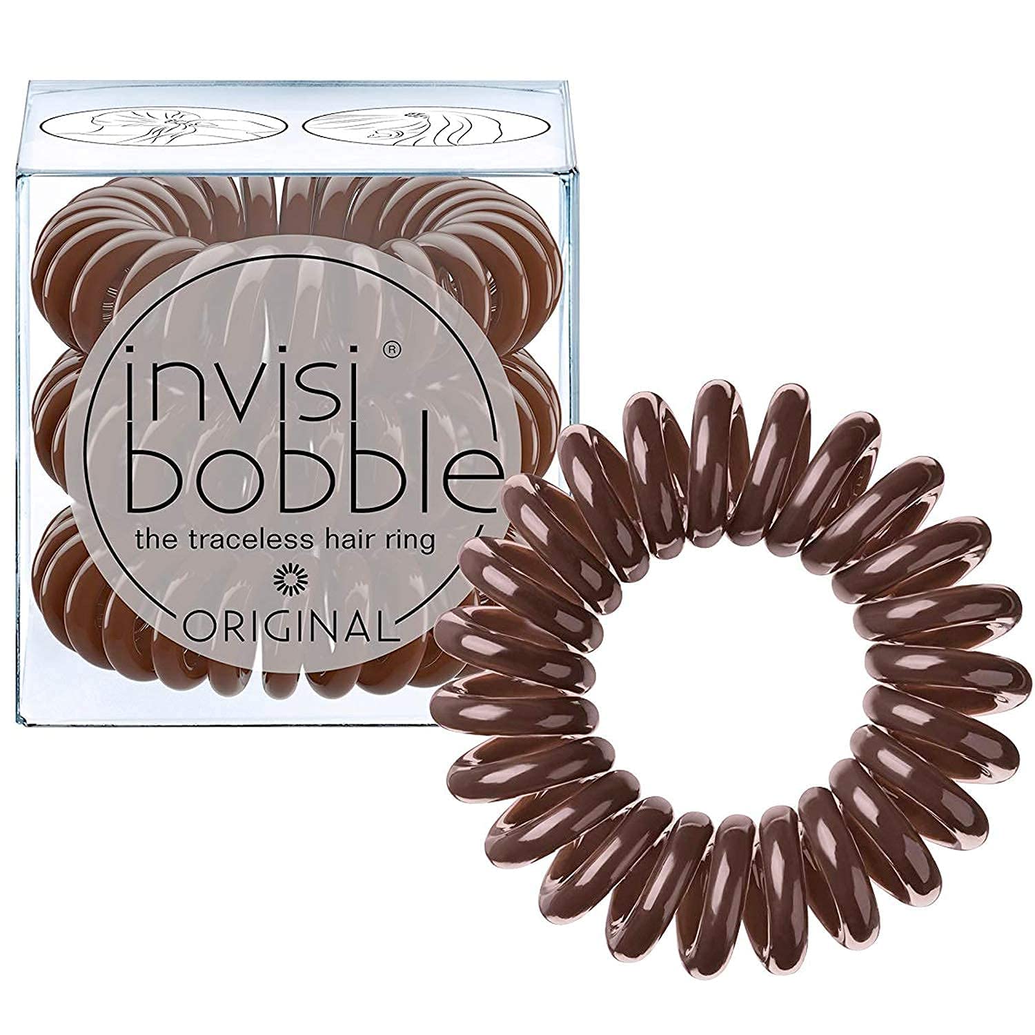 invisibobble ORIGINAL Hair Ties, Pretzel Brown, 3 Pack - Traceless, Strong Hold, Waterproof - Suitable for All Hair Types
