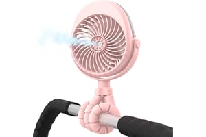 GRANDFAST Portable Misting Stroller Fan, 4000mAh Battery Powered with 360° Pivot, Personal Mister Fan with Flexible Tripods for Cooling Outdoor Travel Office Wagon Crib Car Treadmill