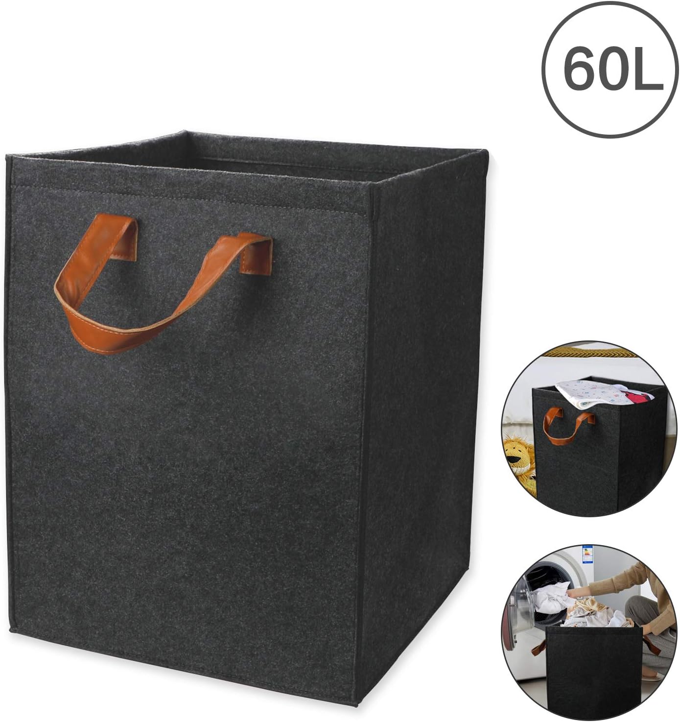 Tall Thin Laundry Hamper with Handles 45L, Beige SAWAKE Slim Laundry