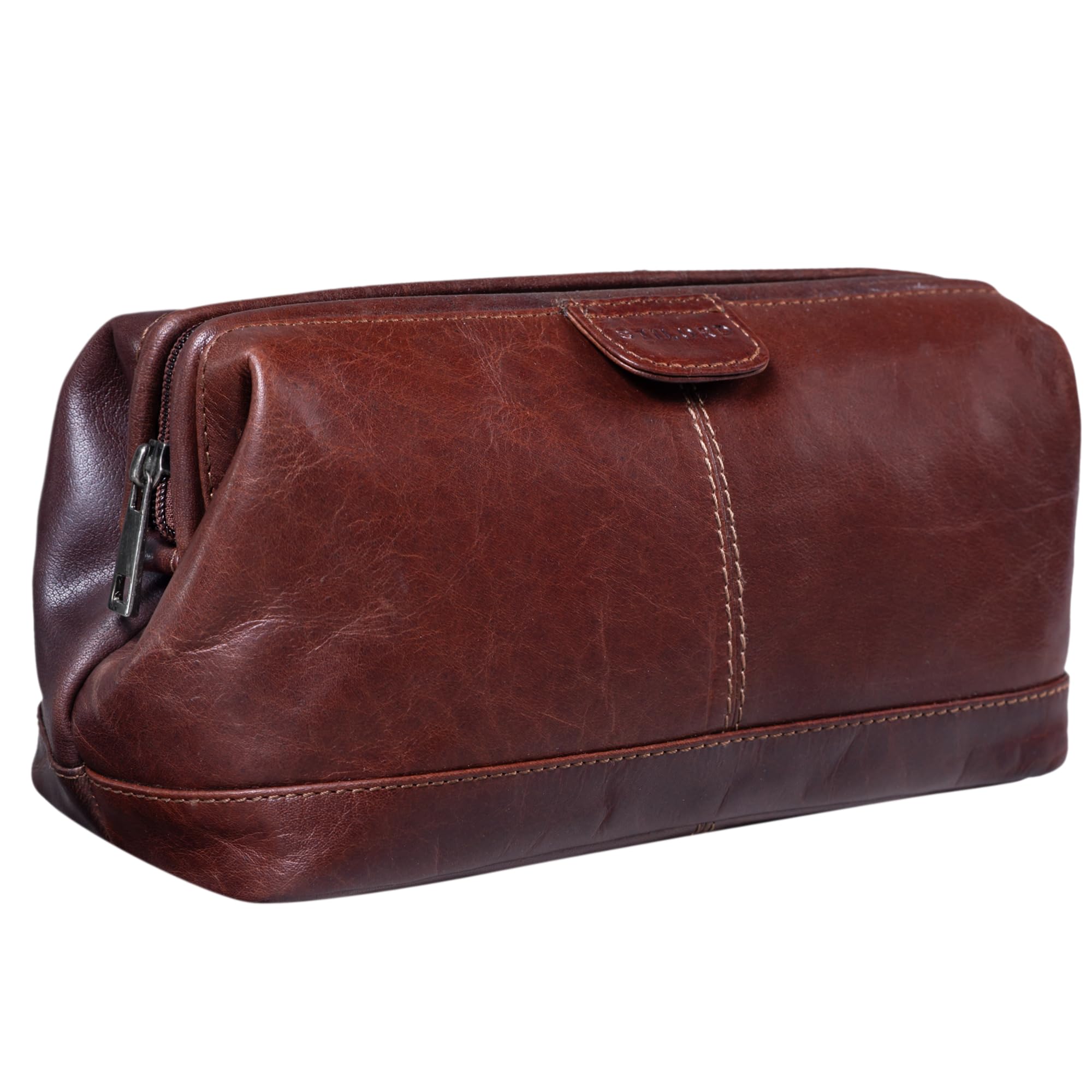 STILORD "Laurin" Mens Wash Bag Travel Leather Vintage Sponge Bag with Zipper Wash Bag Toiletry Bag for Overnight Holiday Weekend in Genuine Leather Colour:Vegetable Tanned Dark Brown