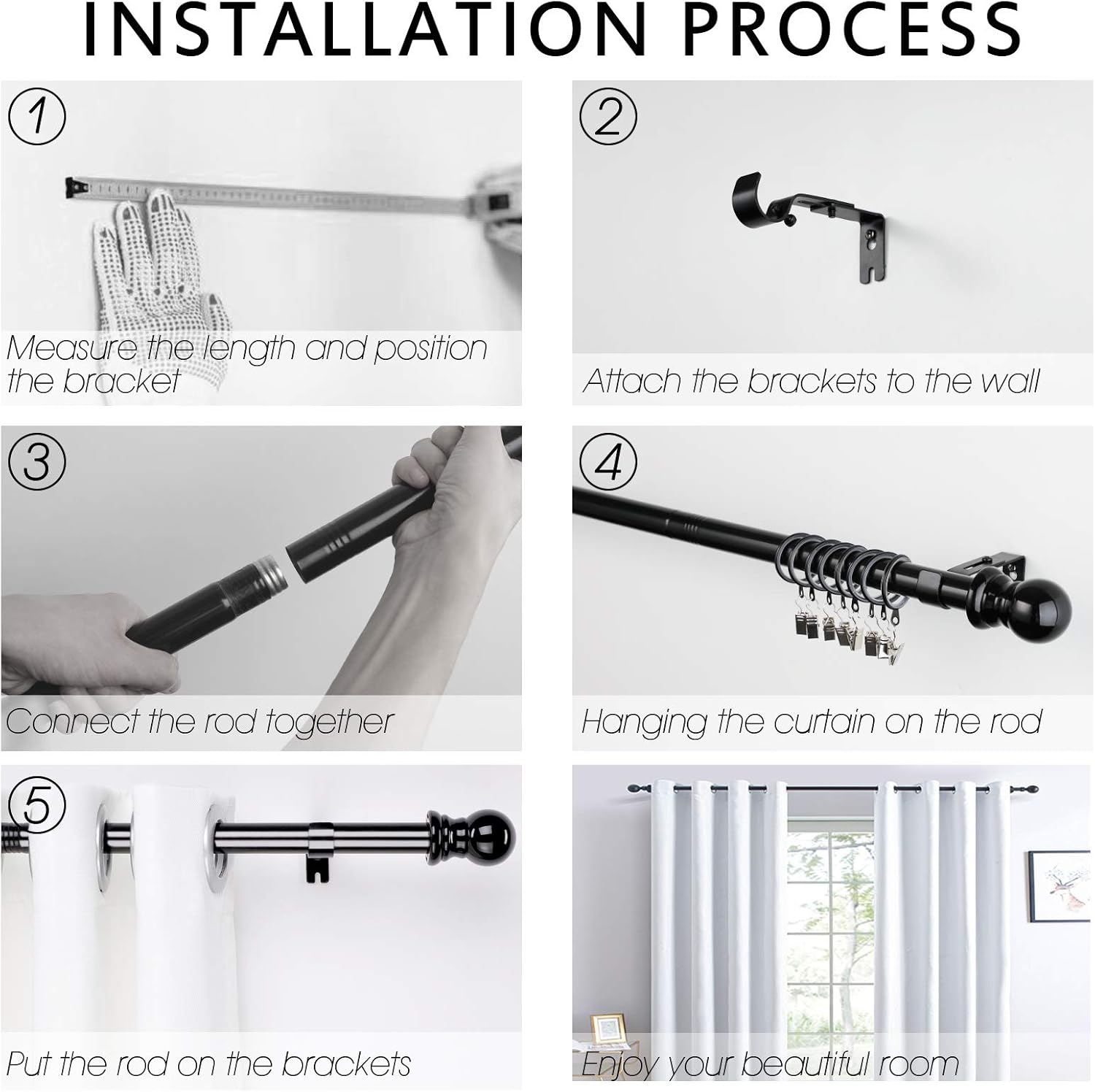 Curtain Rods for windows,Window Single Curtain Rod Set with Finials 30-44" Adjustable Curtain Rod Decorative Window Curtain Rod for Kitchen Bedroom Window Silver: Home Improvement