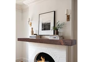 LXWZHK 72” Solid Fireplace Mantel, Rustic Floating Wooden Shelf, Wall Mounted Mantel with Invisible Iron Bracket, Dark Brown