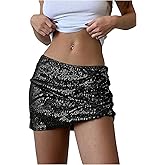 SweatyRocks Women's Sequin Mini Skirts Ruched Low Rise Sparkly Night Out Party Skirts