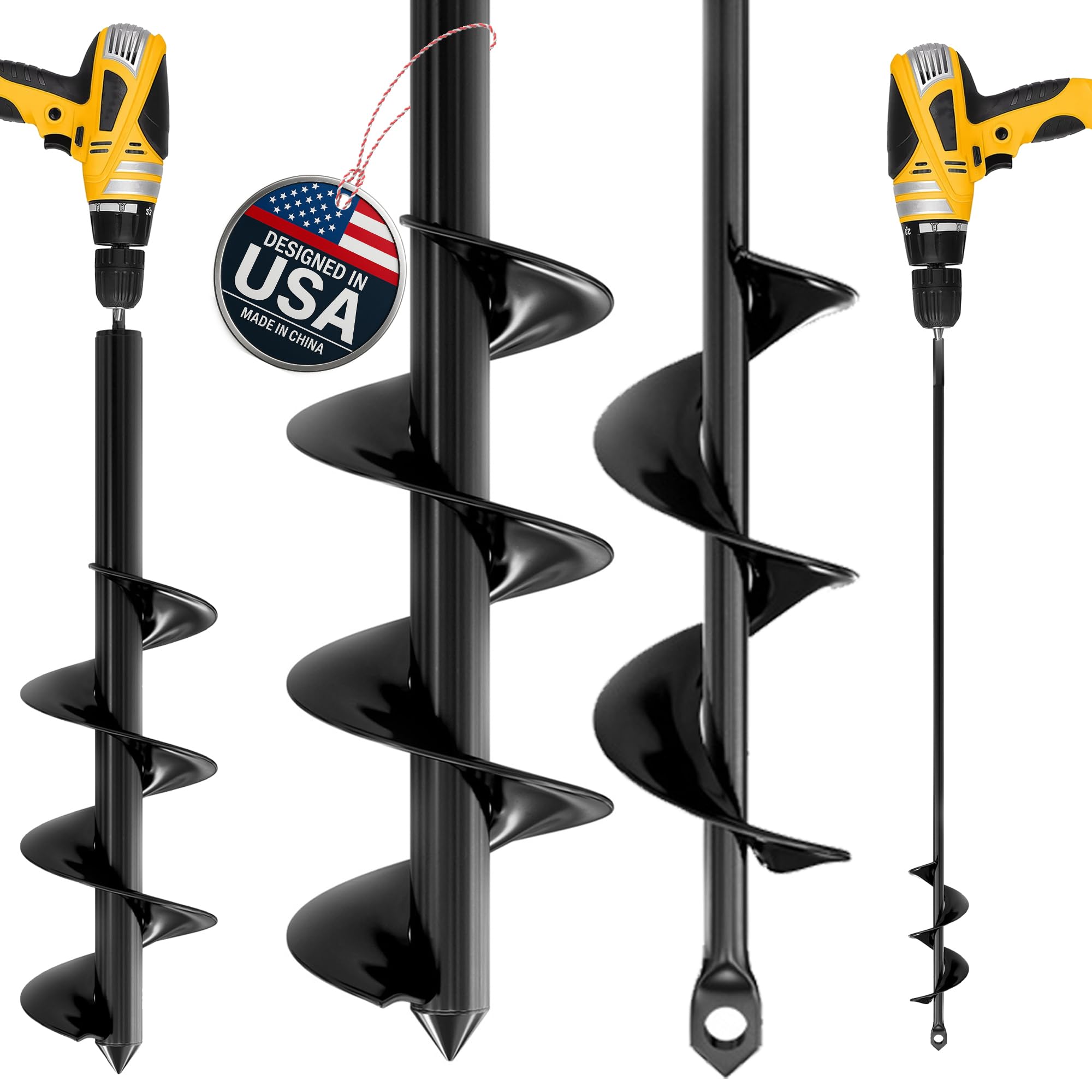 Photo 1 of K-Brands Auger Drill Bit for Planting 2 Pack 1.6 x 16 Inch & 3.5 x 16 Inch Set – Garden Spiral Hole and Bulb Planter Tool for Umbrella Holes - Compatible with 3/8 Inch Hex Drive