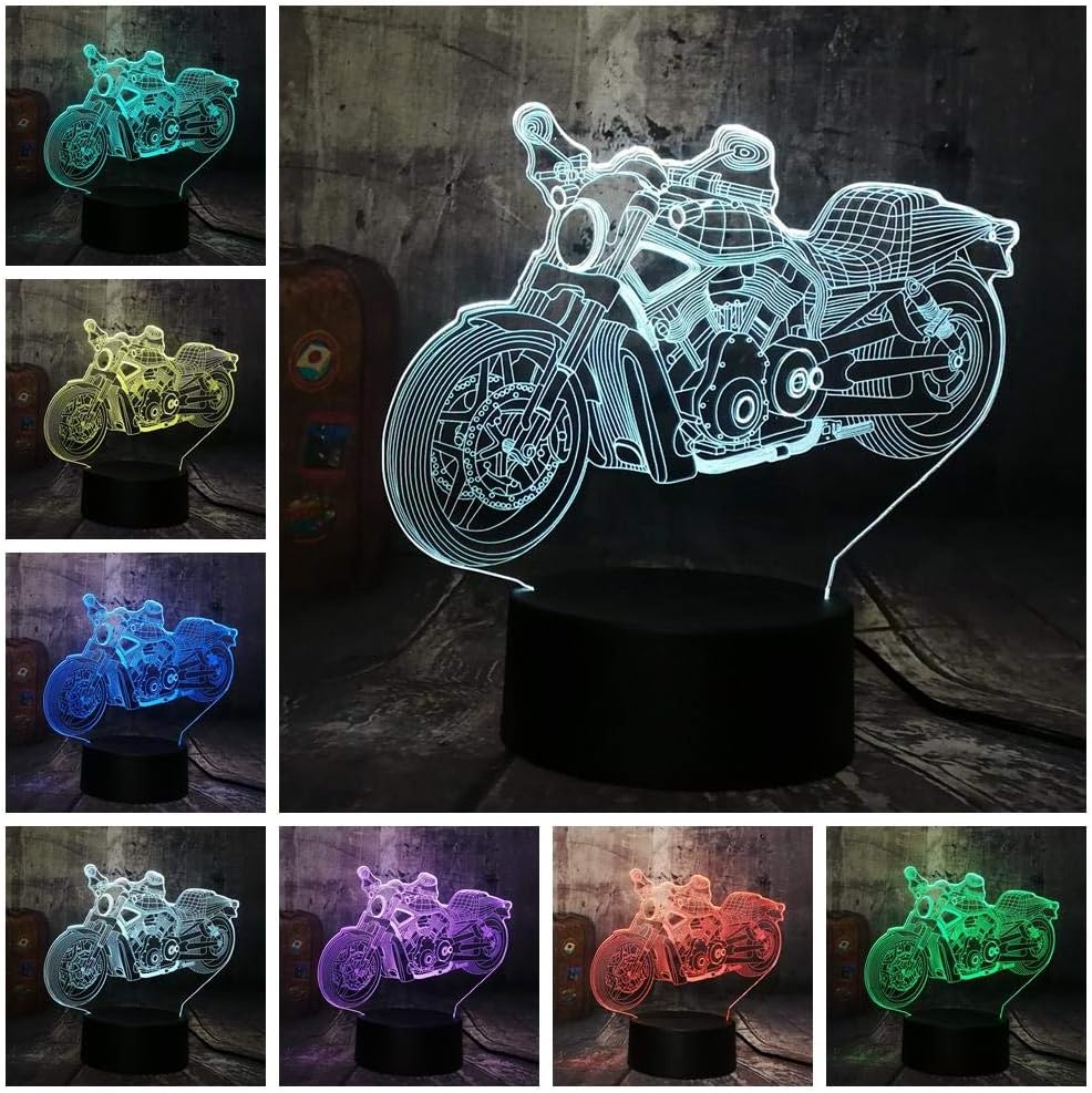 3D Illusion Lamp Cool Motorcycle Motorbike Night Light USB 7 Colors Changing LED Decor Kids Party Gift XIAOMAIBU-Remote