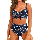 Tempt Me Two Piece Swimsuits - High Waisted Bikini Tummy Control Full Coverage Bathing Suits Ruched Tie Knot Swimwear