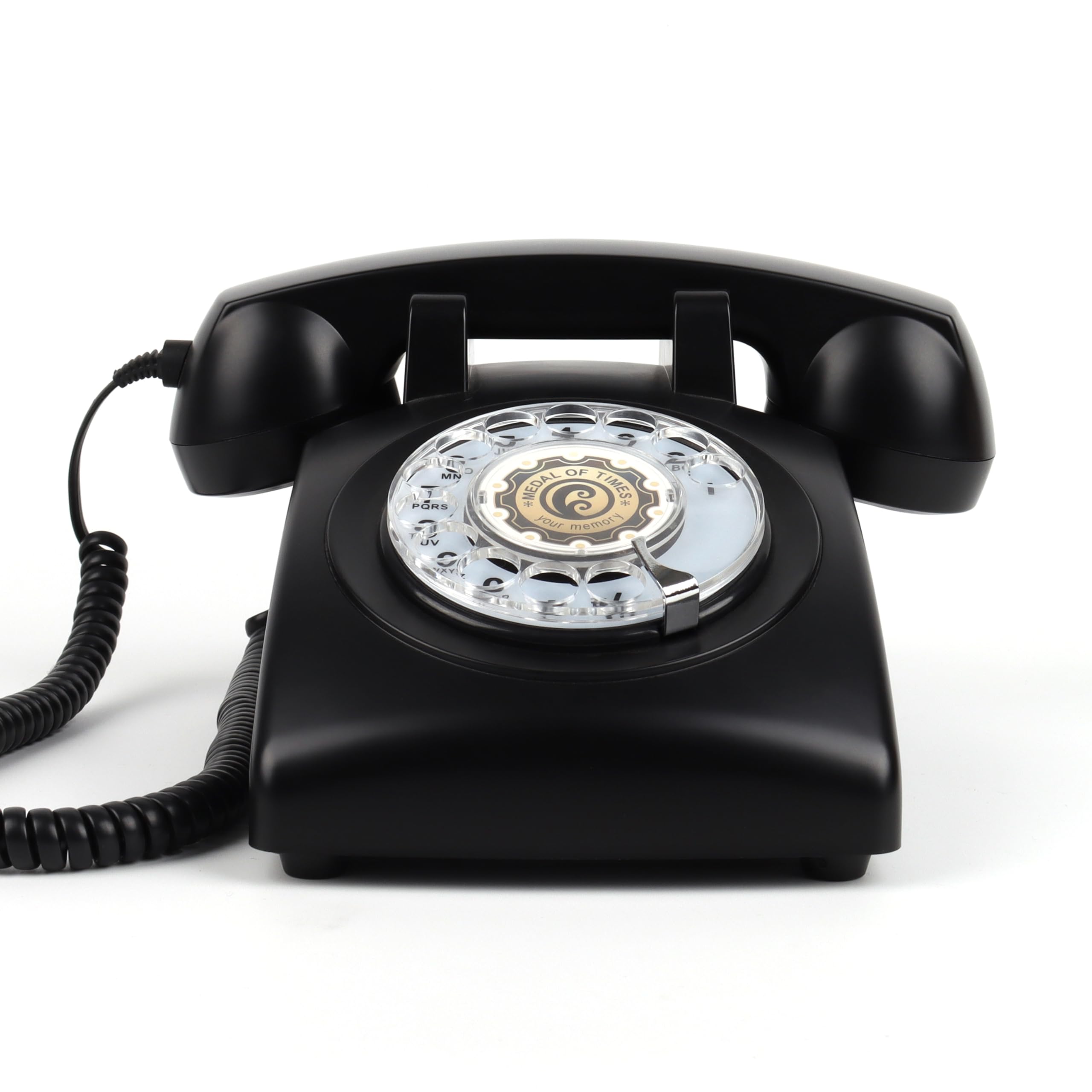 Mcheeta Retro Rotary Landline Phone, 1980s Vintage Telephone Landlines with redial function and Adjustable Ringer Volume, Retro Corded Phones with Mechanical Ringer for Home Office Desk, black