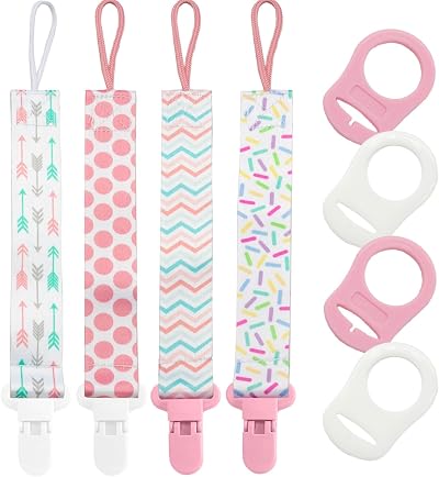Oerphh 4 Pack Baby Pacifier Clips Soother Chain Silicone Adapters Girls Boys