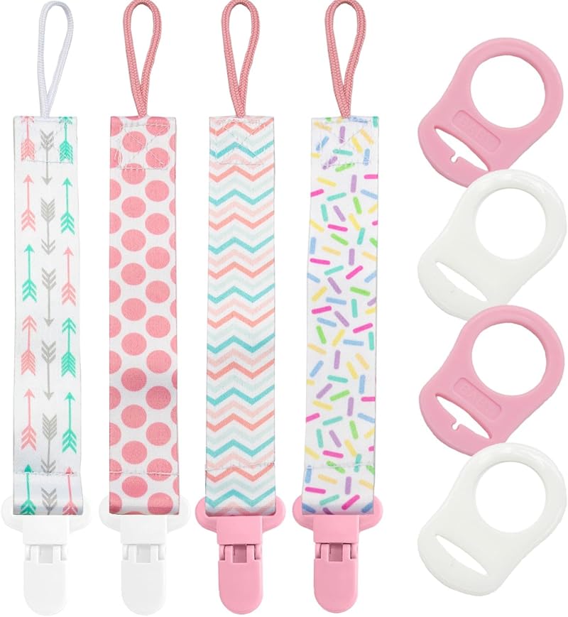 Oerphh 4 Pack Baby Pacifier Clips Soother Chain Silicone Adapters Girls Boys