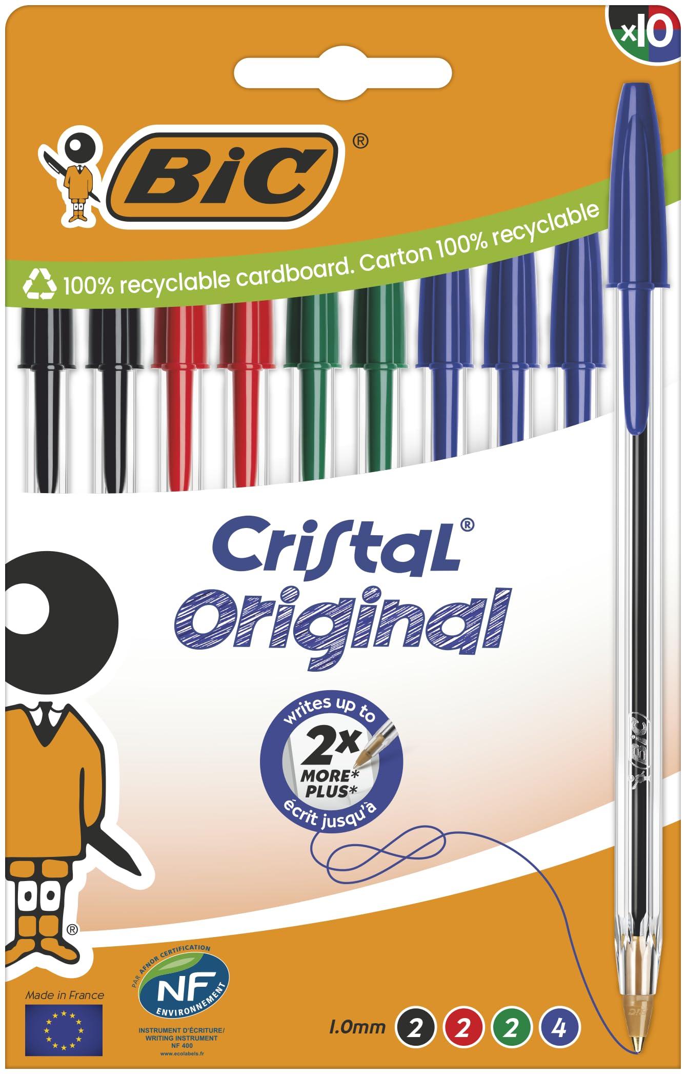 BIC Cristal Original Ballpoint Pens Medium Point (1 mm) – Perfect for School and Office – Assorted Ink Colours, Box of 10