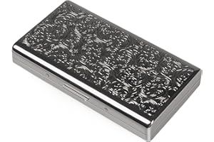 AGNIRAME Retro Metal Cigarette Case Box -Double Sided Spring Clip Open Pocket Holder for 14 100mm Cigarettes Credit Card Holder Protective Security Wallet for Men and Women(Gun Black)