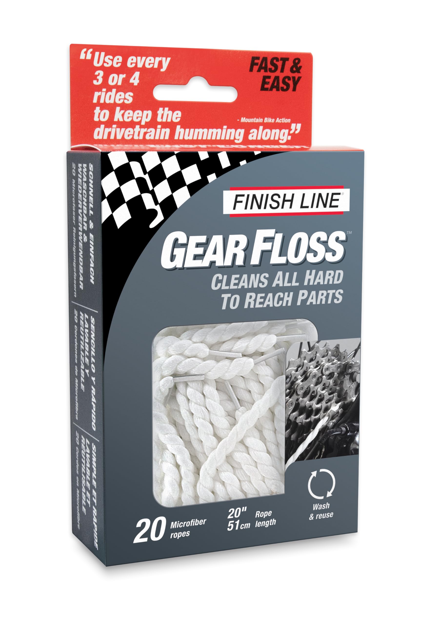 Finish Line Gear Floss Microfiber Cleaning Rope (Pack of 20 microfiber ropes), Multi-coloured