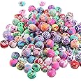 DNHCLL 100PCS 8MM Round Polymer Clay Beads Assorted Assorted Handmade Colorful Pattern Beads Handmade Loose Beads for Jewelry Making
