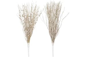 SLKING STORE SLK 16-Pack Artificial Glitter Berry Stem Ornaments, Christmas Decorative Glittery Twigs, Picks, Branches for Tree, Wreath, Small Vase, Halloween Party (Champagne Gold)