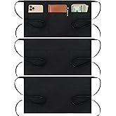 BOHARERS 100% Cotton Server Aprons 3 Pack Waiter Waitress Apron Short Apron with Pockets Restaurant BBQ 12 Inch Black