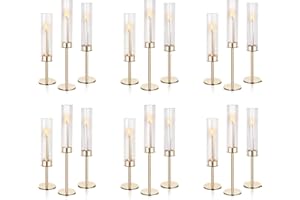 Ronasip Tall Hurricane Glass Candlestick Holders for Taper Candles Table Centerpiece Decor Wedding Christmas Home Celebration (18, Gold)