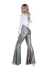 Womens Sequin Flare Pant Sparkly High Waisted Leg