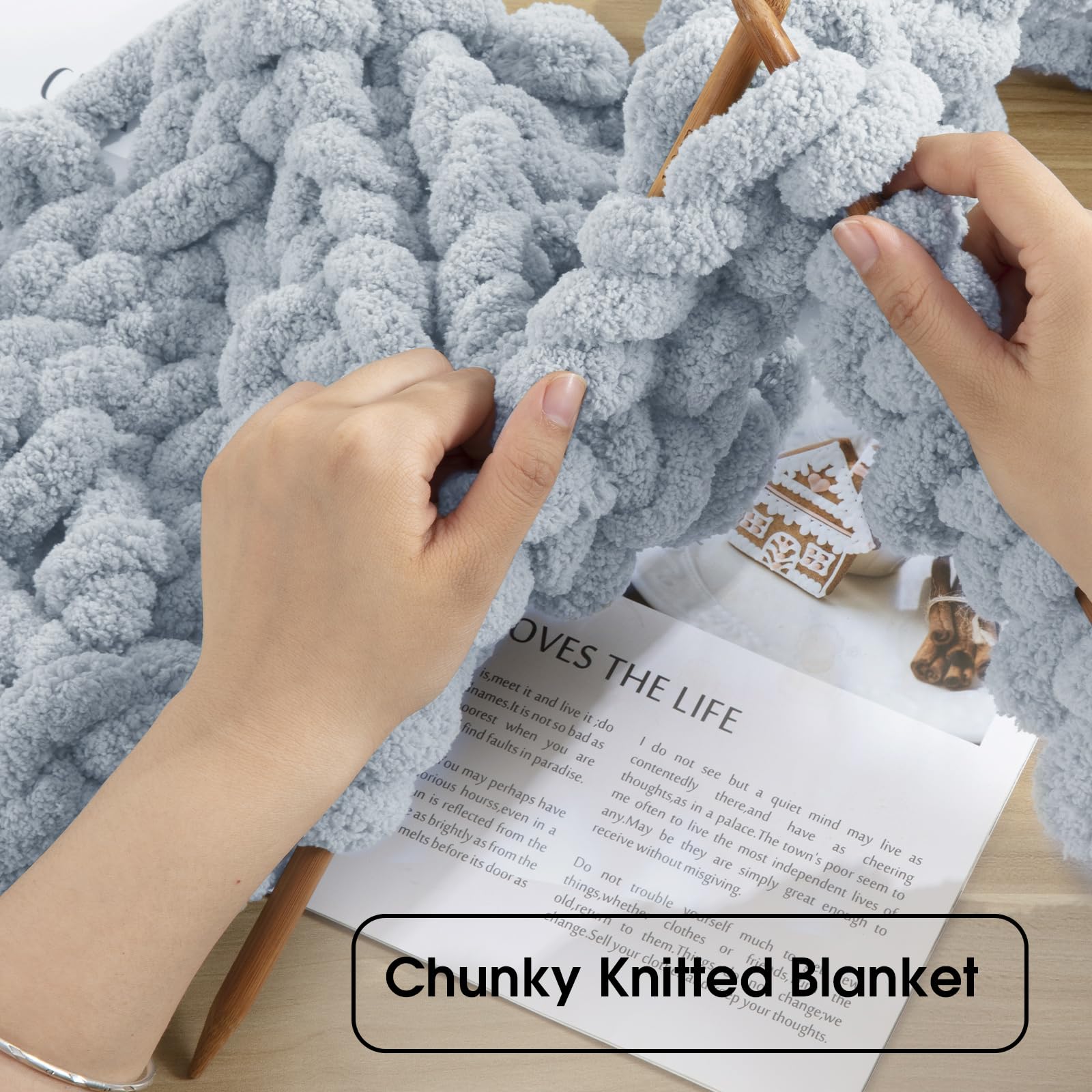 HOMBYS Rice Grey Chunky Chenille Yarn for Crocheting, Bulky Thick Fluffy Yarn for Knitting,Super Bulky Chunky Yarn for Hand Knitting Blanket, Soft Plush Yarn, 12 Jumbo Pack (27 yds,8 oz Each Skein)