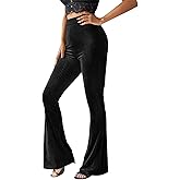Floerns Women's Velvet Elastic Waist Flare Leg Palazzo Long Pants Trousers