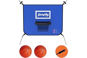 JUMPFLY Trampoline Basketball Hoop, Trampoline Accessories with Mini Basketballs & Pump, Waterproof Universal Easy to Assemble Trampoline Basketball Hoop Attachment Breakaway Rim for Safe Dunking