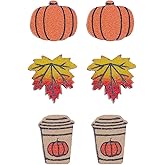 Cute Thanksgiving Stud Earrings Handmade Wooden Turkey Pumpkin Maple Leaf Earrings Colorful Fall Earrings Set Autumn Jewelry Gifts for Women