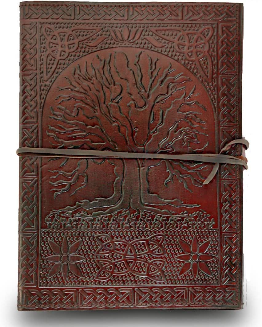 HG-LTHR A5 Tree of Life Leather Blank Book grimoire Leather Journal Book of Shadows Spell Book Leather Diary Journal Notebook Sketchbook Gift for Artists