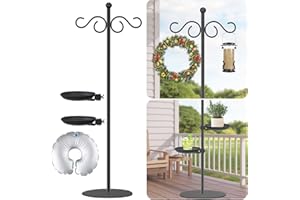 Vorriop Thickened 74" Shepherd's Hook Stand, Bird Feeder，Floor Hanging Plant Stand，Wind Chime Hanger, Waterproof Metal & Adjustable-Height Standing Pole Holder , Indoor & Outdoor（2 Placement Racks