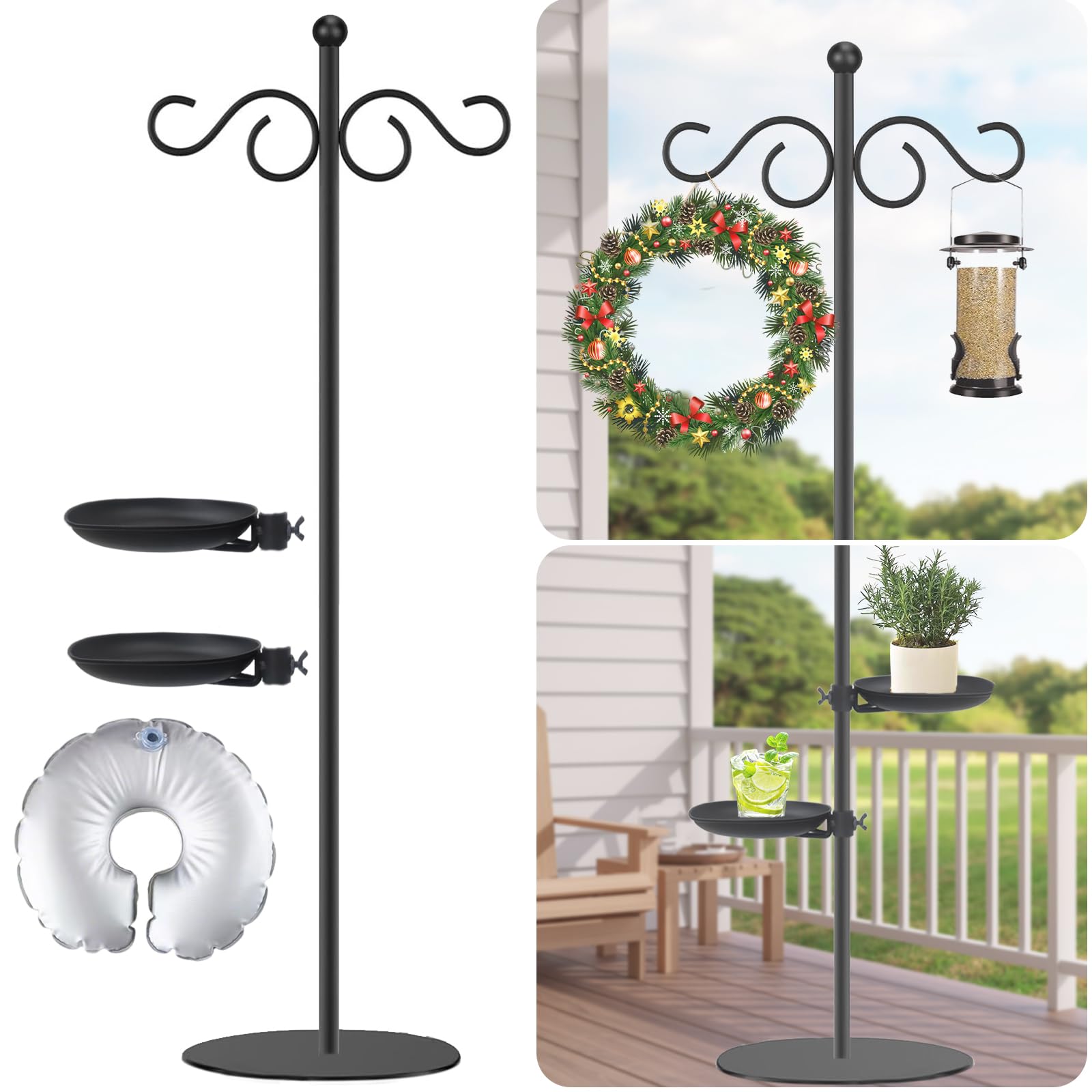 Photo 1 of **PARTIAL SET/BASE MISSING ** Vorriop Thickened 75.9" Shepherd's Hook Stand, Bird Feeder?Floor Hanging Plant Stand?Wind Chime Hanger, Waterproof Metal & Adjustable-Height Standing Pole Holder , Indoor & Outdoor?2 Placement Racks