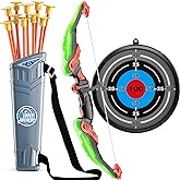 TEMI Bow and Arrow Set for Kids - Archery Toy Set - LED Light Up with Suction Cup Arrows, Target & Quiver, Indoor and Outdoor