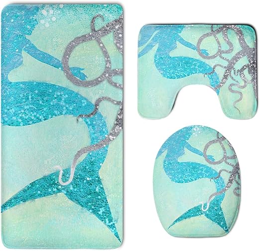 Amazon Com Beautiful Mermaid Octopus Turquoise Sea Art Skidproof Toilet Seat U Shape Cover Bath Mat Lid Cover 3 Piece Non Slip Bath Rug Mats Sets For Shower Spa Kitchen Dining