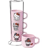 Silver Buffalo Sanrio Hello Kitty Halloween 4 Pack Stackable Ceramic Mug Set With Storage Rack, 3 Ounces