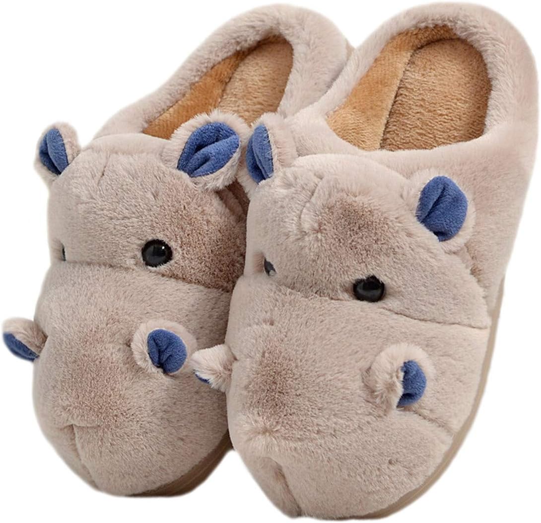 LANFIRE Children and Adult Cotton Slippers Hippo Home Slippers Plush Slippers Animal Slippers