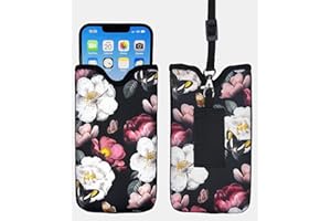 Tainada Neoprene Shockproof Phone Sleeve Pouch Carrying Case for Women with Neck Lanyard, Belt Loop Holster for iPhone 17/16/15 Pro Max, 16/15/14 Plus; Samsung S25, S24, A56 (Black Floral Butterfly)